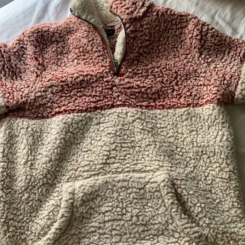 Teddy bear red and cream quarter zip